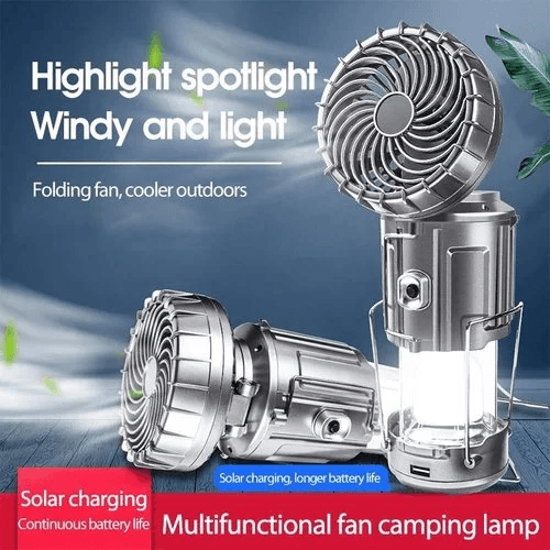 Portable Stretchable Solar Lithium Battery Electric Fan + Emergency Light
